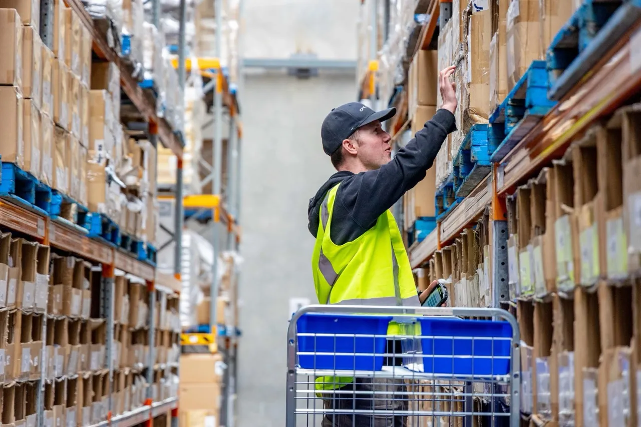 Warehouse operator finding stock in the aisle during day-to-day fulfilment work